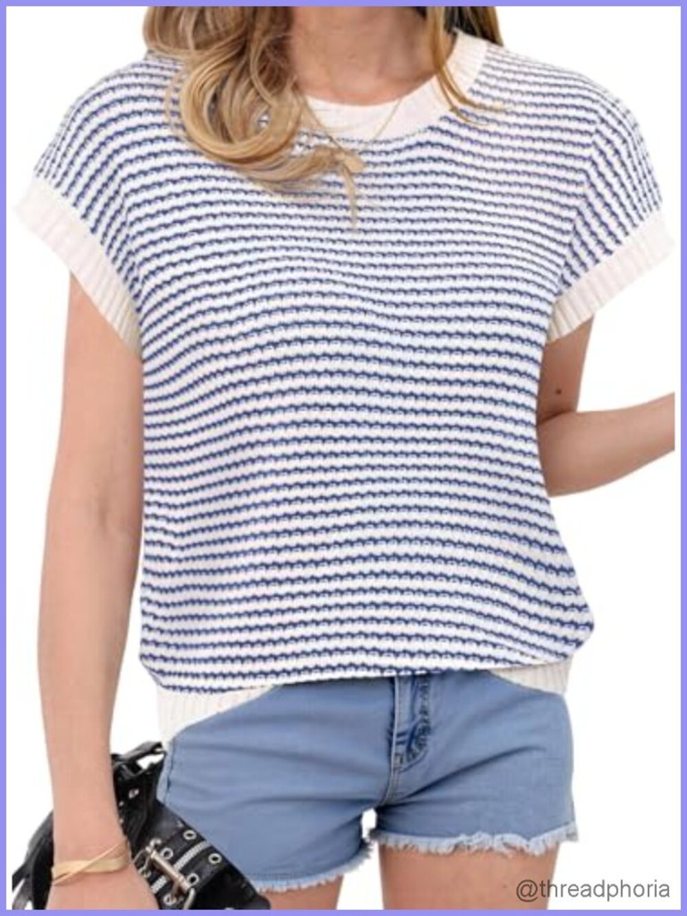 Women's Striped Sweater Vest Casual Cap Sleeve Knit Top Lightweight Viscose